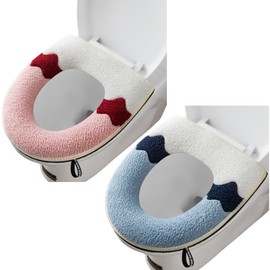 2 Pieces Thicker Bathroom Soft Toilet Seat Cover Pad with Handle Toilet Lid Cover Cushion Soft Thicker Washable Fits All Oval Toilet Seats (BLUE+PINK)