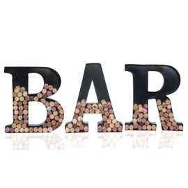 Made Easy Kit Metal Letter - Wine Cork Keepsake Saver & Holder - Display Complete Word w/Free Wall Mount Kit - Bar Kitchen Interactive Décor Set (BAR Small)
