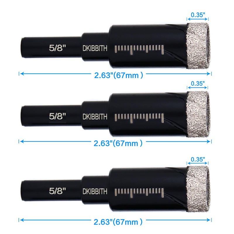 3-Pack 5/8" Dry Diamond Drill Bits Set, 16mm Tile Drill