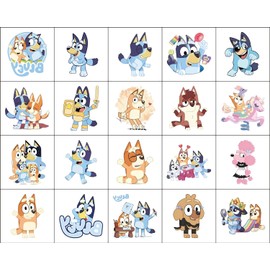 20 Pcs Bluey Temporary Tattoos Stickers Birthday Party Supplies Anime Cartoon Fake Tattoos Stickers Party Favors for Kids Boys Girls