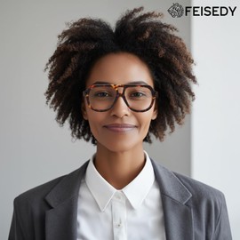 FEISEDY Stylish Reading Glasses for Woman Men Trendy Retro Double Bridge Readers B0287 Leopard,1.5x