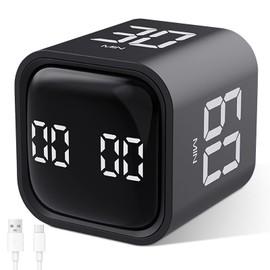 Cuteefun Pomodoro Timer, Rotating Cube Timer, 5/10/30/60 Minutes & Countdown, Digital Egg Timer with Vibration, Short Timer with Adjustable Sound for Children, Kitchen, Sports, Study, Work, Black