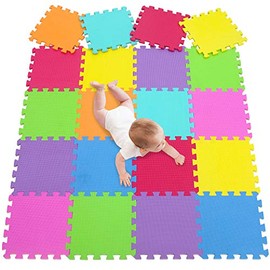 Meiqicool EVA Foam Puzzle Play Mat for Baby - Non Toxic Interlocking Soft Floor Tiles - Kids Toddler Infant Children Room and Yard Exercise Gym Decor - Multi Color，20pcs