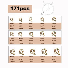 171Pcs 6-25mm Spring Band Hose Clamps With Swivel Flat Plier 15 Sizes Assortment Kit, Fuel Line Silicone Vacuum Hose Steel Clip Clamp,Low Pressure Air Pipe Fasteners In Automotive, Marine, Gardening