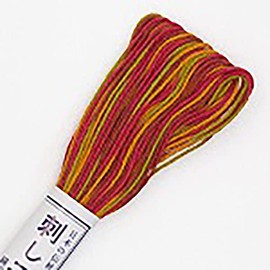 Olympus Sashiko-20m Skein- Short Pitch Variegated Thread (Brick Red, Rust & Gold # 93)