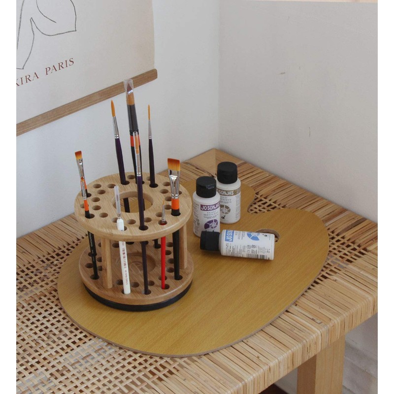 JackCubeDesign 360 Rotating Bamboo Watercolor Paint Brush Holder Water Coloring
