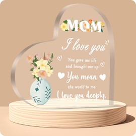 Gifts for Mom from Daughter Son Flowers Mom Birthday Gifts Acrylic Heart Keepsake Thankful Gift for Mother's Day Christmas Thanksgiving (Flowers-01)