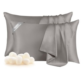 THXSILK Set of 2 Mulberry Silk Pillowcases for Hair and Skin, 100% Mulberry Silk Bed Pillowcase with Hidden Zipper, Silk Pillow Covers Soft Breathable Smooth, Silk King Pillow Case (Grey)