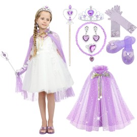 Sincere Party 11pcs Girl's purple tulle cape princess cape with plastic jewelries and plastic shoes costume set gift for girl's 3-8years