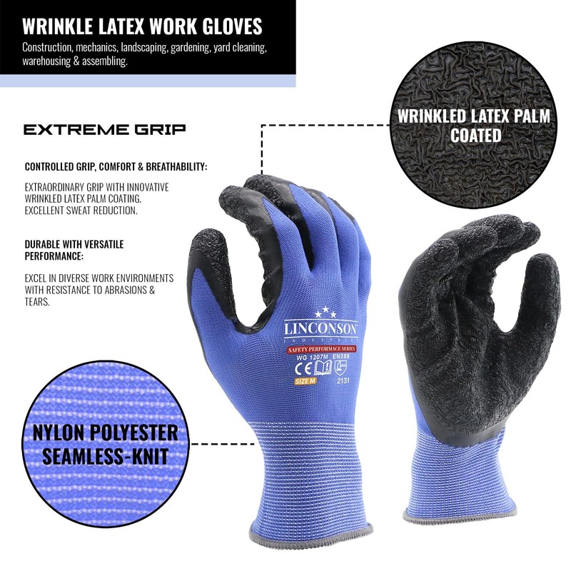 LINCONSON 12 Pack Safety Performance Series Construction Mechanics Wrinkle Latex