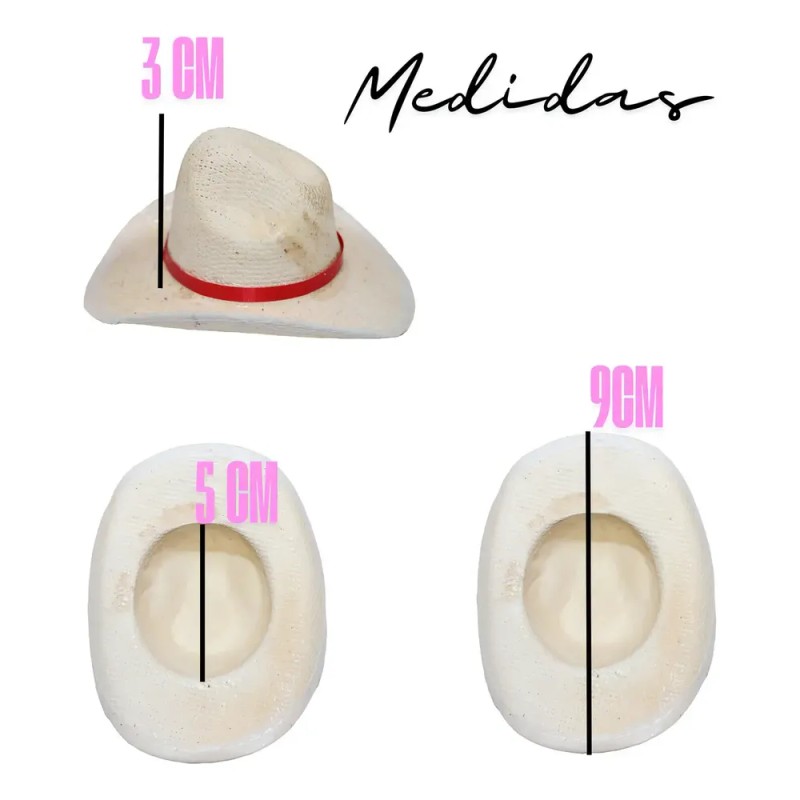 20 Sombrero Texano 8cm Vaquero Miniatura Mini Color Natural