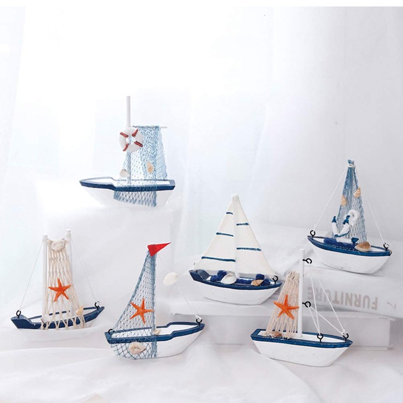 VOSAREA Wooden Sailboat Ornament Sailboat Model Beach Nautical Decoration