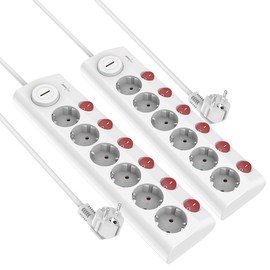 revolt Multi Power Strip: Set of 2 6-Way Power Strips, Individually Switchable, Main Switch, 3,680 W (Power Strip with Main Switch, Socket Strips with Off Switch)