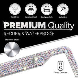 Crystal Bling License Plate Frames for Women - 2 Pack Handcrafted Acrylic Bedazzled Cover, Clear Crystal Stainless Steel Girly Queen Sparkle License Plate Frame Cute Diamond Shiny Black Sparkly Cover