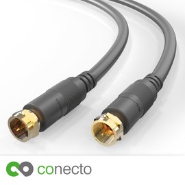 conecto Antenna Cable Satellite Cable Coaxial Cable Satellite Cable TV 1.00 m Double Shielded F-Connector for HDTV, Receiver, Satelite, Internet, DAB, Radio, Black