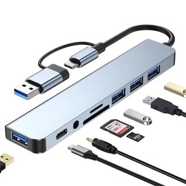 TVD DIGITAL 8 in 1 USB C Hub with 4 Ports, SD/TF Card Reader, 3.5 mm Headphone Jack, Data Port - Compatible with Mac/Windows/Linux/Tablet/Smartphone