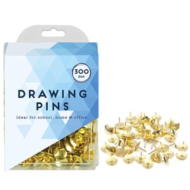 300 Metal Drawing Push Pins, Brass Thumb Tacks for Notice Boards, Art and Crafts, Work/Office, Map Marking and More (300 Drawing Pins)