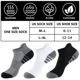 7 Pairs Mens 100% Cotton Cushioned Ankel Socks, Athletic Performance Running Moisture Wicking Breathable Low Cut Socks