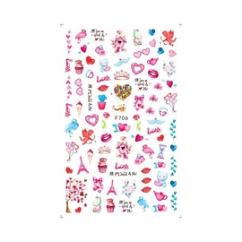 Generic Heart Love Nail Sticker Arrow Valentine Day Love Lock Key Red Lips F706 Nail Wraps Art Stickers Manicure Supplies for Women for Home Nails Full Long Lasting Easy Apply and Remove