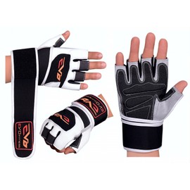 EVO Fitness Pure Leather Weightlifting Gym Gloves Neoprene Wrist Support wraps straps Bodybuilding Wheelchair cycling glove (Medium)