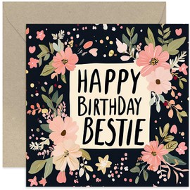 Best Friend Birthday Card - Female BDay Gifts for Women - Gouache Flower Painting Artwork - 18th 21st 30th 40th 50th - Blank Inside with Envelope