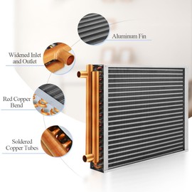 Water to Air Heat Exchanger 14x14 with 1" Copper Ports for Outdoor Wood Furnaces, Residential Heating and Cooling, and Forced Air Heating
