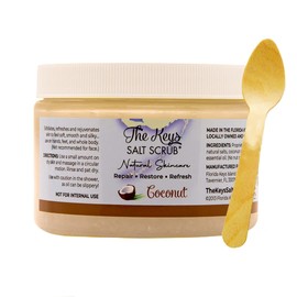 The Keys Salt Scrub -Sea Salt Scrub - Exfoliating Body Scrub with Wooden Spoon - Moisturizing Exfoliator for Hands, Foot, Bath, (12 Ounce (Pack of 1), Coconut)