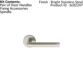 Pair Straight Mitred Bar Handle on Round Rose - Concealed Fix - Polished Steel | Door Handle Lever on Screwless Rose - Internal Door Hardware - Screws, Fixings and Spindle Included