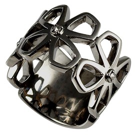 caï Women's Ring Flower 925 Sterling Silver Black Rhodium-Plated Marcasite, Sterling Silver, Marcasite