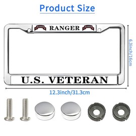 US Army Ranger License Plate Frame Chrome US Army Veteran Rattle-Proof License Plate Frame Army Ranger Pride