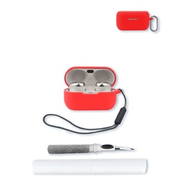Case for Technics EAH-AZ100 Technics Reference Class Hi-Fi Wireless Earbuds,Soft Protective,BOVUGAC Silicone Case Cover with Keychain & Cleaning Kit & Lanyard for Technics EAH-AZ100-K Earbuds-Red