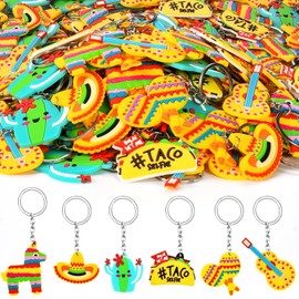 ZAUGONTW 120Pcs Fiesta Party Keychains - Mexican Cinco De Mayo Fiesta Themed Party Donkey Maraca Sombrero Taco Guitar Cactus Keychains