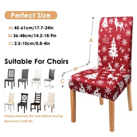 Red Christmas Chair Covers Set of 4,Winter Christmas Tree Snowflake Elk Chair Protectors,Elastic Removable Washable Dining Chair Covers for Winter Christmas Kitchen Dining Room Holiday Decor