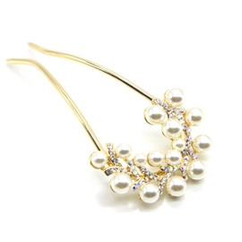 Miaomyao Hair Ornament, Japanese Dress, Pearl, Bijou, Flower, U-Comb, Yellow, Gold, Hair Accessory