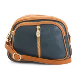 VALENTINA Genuine Leather Crossbody Handbag Purse Dark Blue Made In Italy