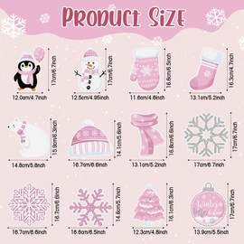 Gulfmew 54 Pcs Winter Onederland 1st Birthday Girl Decorations Pink Hanging Swirls Baby Shower Decor Pink Silver Snowflake Penguin Cutouts Garland Ceiling Streamers for Winter Holiday Christmas Party