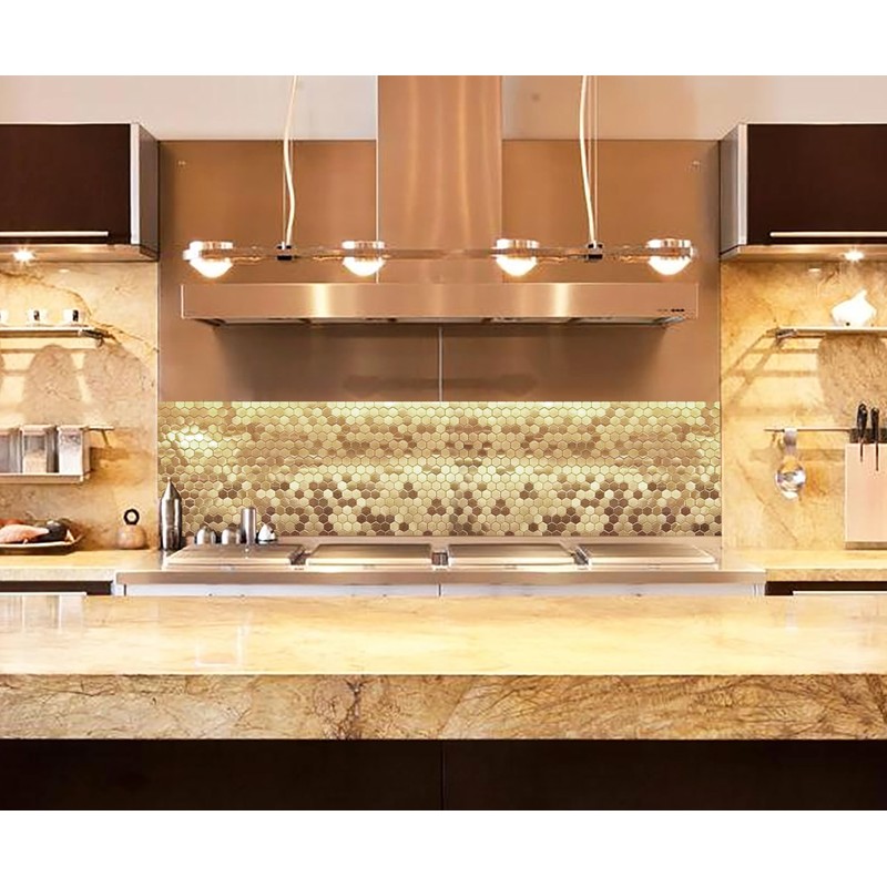 Blujellyfish Hexagon Gold Backsplash Tiles Metal Mosaic Tile Stainless Steel