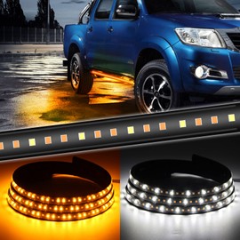 2 Pcs 60 inch LED Board Running Light Amber Side Marker Turn Signal Sequential & White Courtesy Light Bar Strip for Extended Crew Cab Trucks Pickup SUV,Car (60 inch)