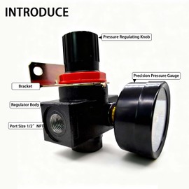 YSIL Air Compressor Pressure Regulator With Bracket and Gauge Female Thread 1/2 NPT 0-140 PSI Adjustable BR4000