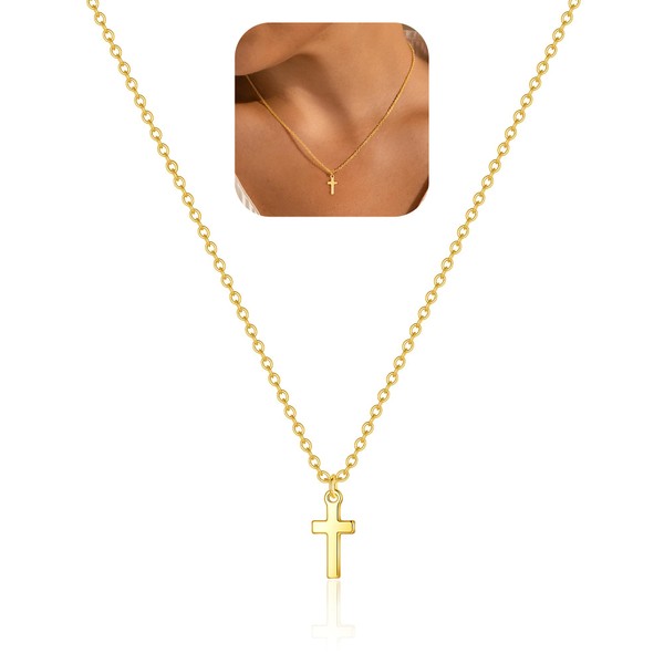 TINGN Gold Cross Necklace for Women 14K Gold Plated Cross