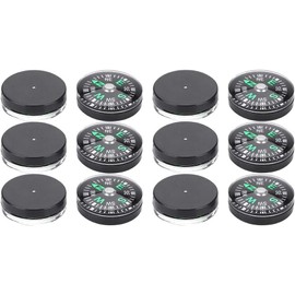 Mini Compass Set, 20mm Oil Filled, 12 Pack, Black, for Hiking and Camping