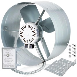 Hiorucet Upgraded 15 Inch Gable Vent Exhaust Fan, 1650CFM 2500 SQF High Performance Low Noise Gable Mount Attic Fan with Adjustable Thermostat, 14 Inch Blade and Permanently Lubricated Motor 1075RPM.