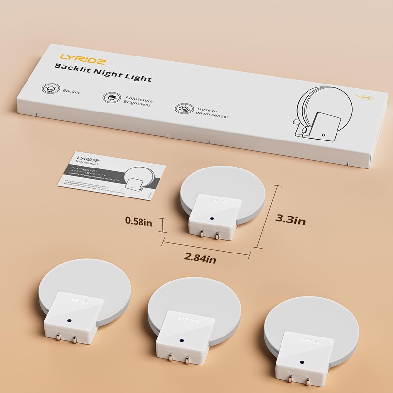 Lyridz Plug in LED Backlit Night Light with Auto Dusk