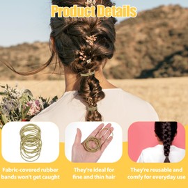50 Pcs Gold Hair Ties, Shimmer Elastic Small Rubber Gold Hair Rubberbands, 2mm Thin Mini Ropes Ponytail Elastic Bands