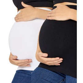 KUNINDOME Combination of Maternity Shirts Extenders and Pants Waist Extenders, Belly Bands, White + Black, Large