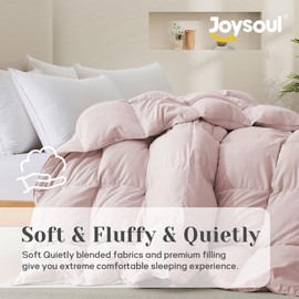 Joysoul Queen Size Down Comforter - All Season Ultra Soft Goose Down & Feather Fiber Fill, Luxury Hotel Pink Duvet Insert with Corner Tabs (88" X 88")