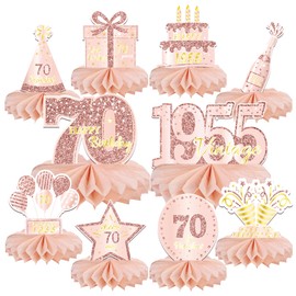 10PCS 70th Birthday Decorations Centerpieces for Table Decorations, 2025 Vintage 1955 Honeycomb Table Topper Back in 1955 Birthday Party Decoration for Women (Rose Gold & Black, 70 Years)