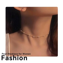 VNIDJGB Gold Pearl Necklace, Non Tarnish Gold Plated Pearl Necklaces for Women Lady, Minimalist Dainty Pearls Choker Necklaces for Women Lady Girls Jewelry Gifts, Wedding Prom Brides Jewellery.