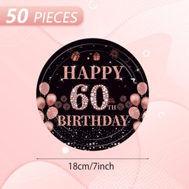 Fitoyplak 60th Birthday Decorations for Women,50Pcs 7" 60th Birthday Dessert Plates,Rose Gold Black Happy 60 Years Party Tableware Paperplates Set,for 60 Years Old Party Decorations Supplies