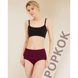 POPKOK Womens Underwear Cotton Briefs High Waisted Postpartum Plus Size Panties 4 Pack(5X-Large, Black/Wine/Green/Navy)